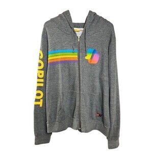Aviator Nation Men’s Copilot Hoodie Full Zip Gray 5 Stripe Embroidery Rainbow XL